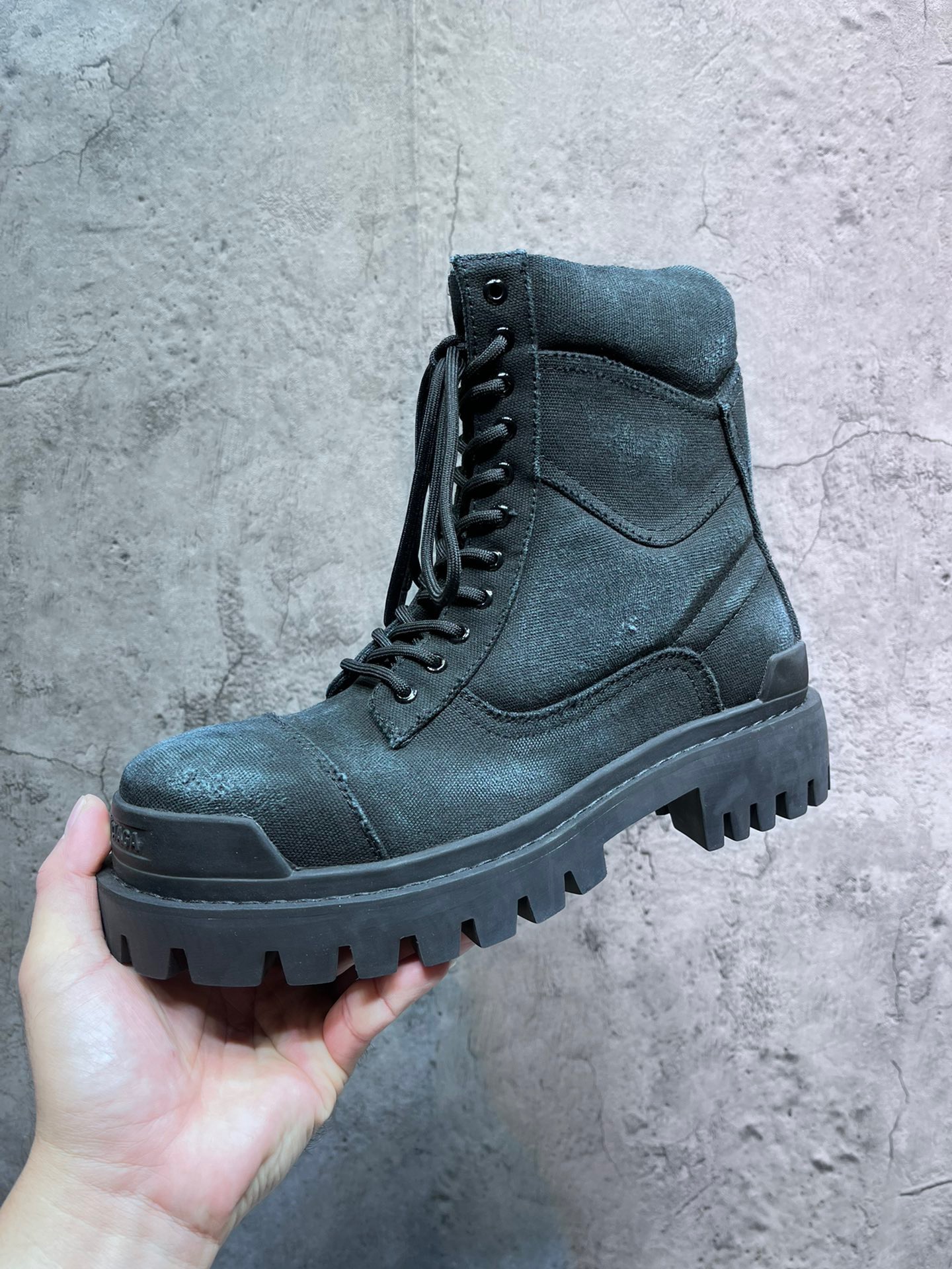 Balenciaga Combat Strike Canvas Combat Boots In Black Cotton - vstockx