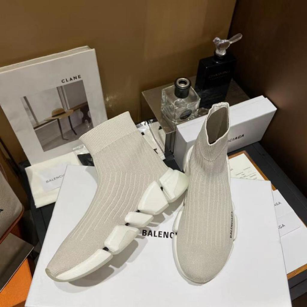 Balenciaga Speed Trainer Rib-Knit Light Gray - vstockx