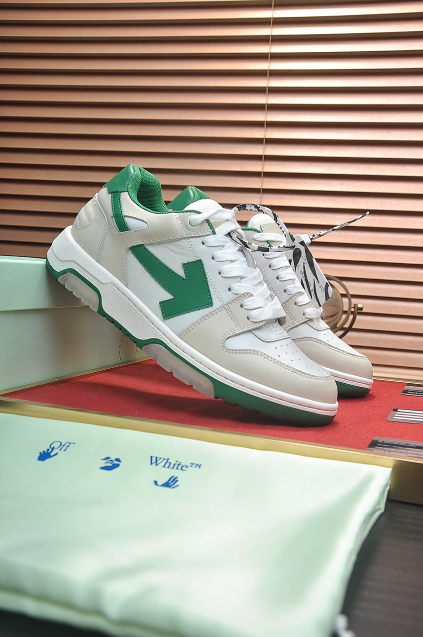 OFF-WHITE Out Of Office OOO Low Tops White Green 2021 - vstockx