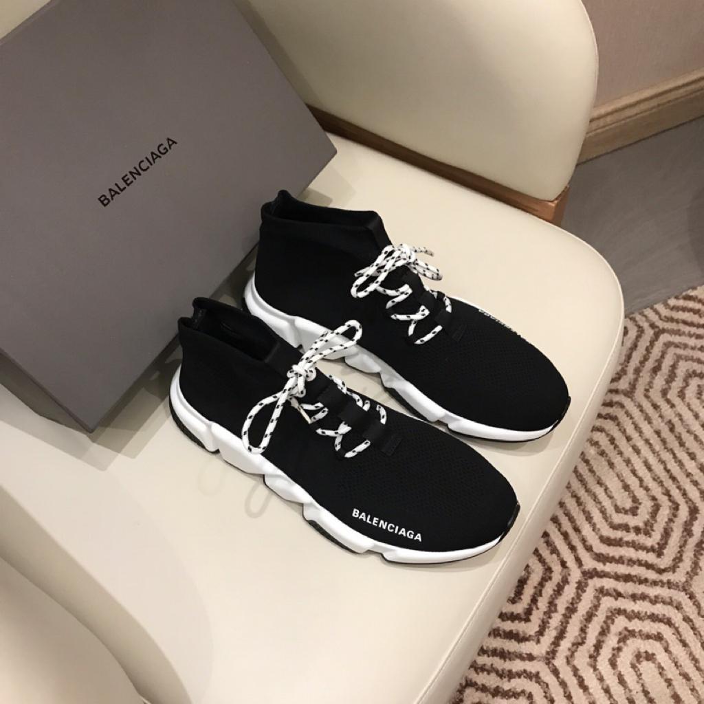 Balenciaga Speed Trainer Lace Up Black White Black (W) - vstockx