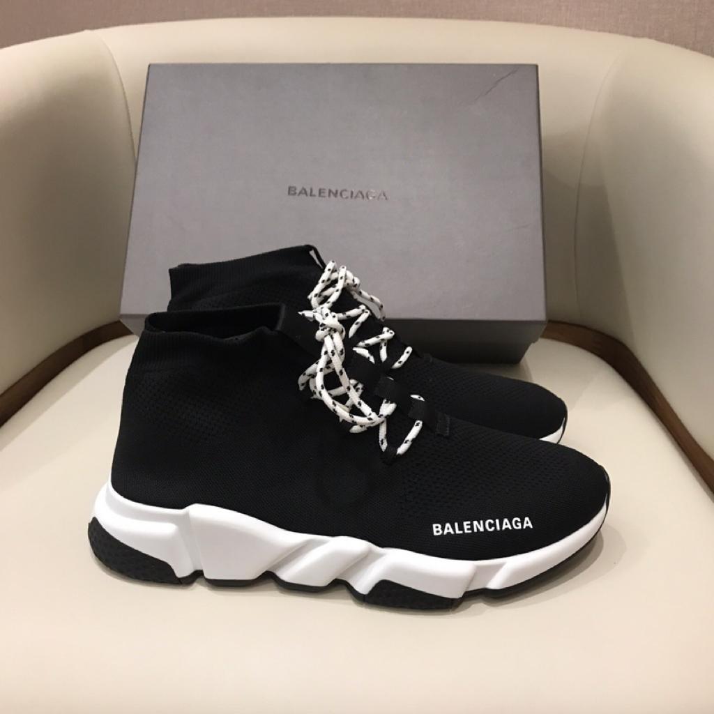 Balenciaga Speed Trainer Lace Up Black White Black (W) - vstockx