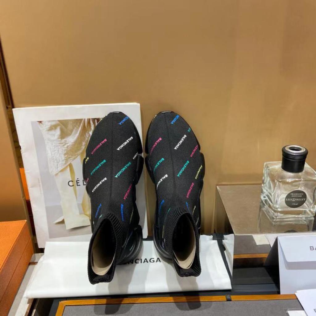 Balenciaga Speed 2.0 AllOver Logo Recycled Knit Black Multicolor - vstockx