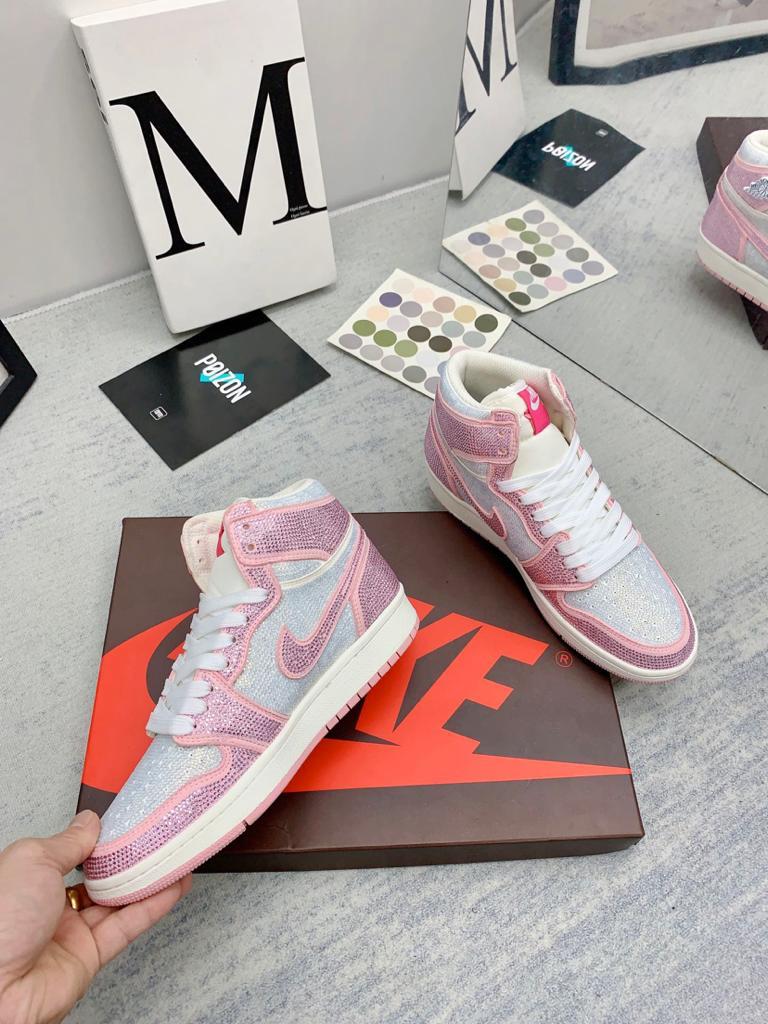Jordan 1 white pink full diamond custom - vstockx