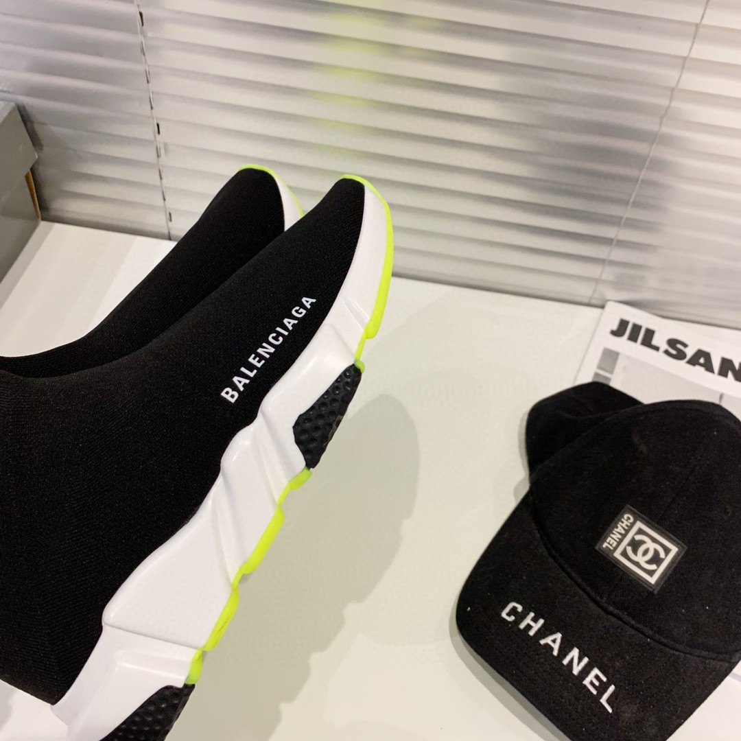 Balenciaga Speed Trainer Black White Neon 2019 - vstockx