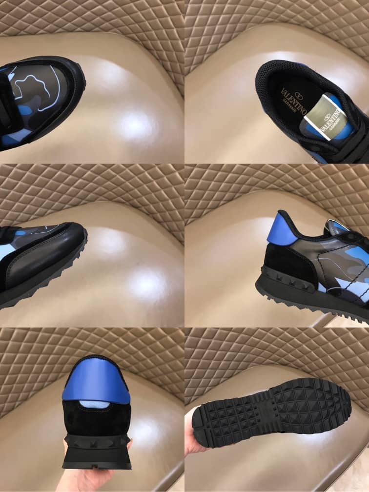 Valentino Garavani Camouflage Rockrunner Sneaker in fabric and nappa leather BLUE - vstockx