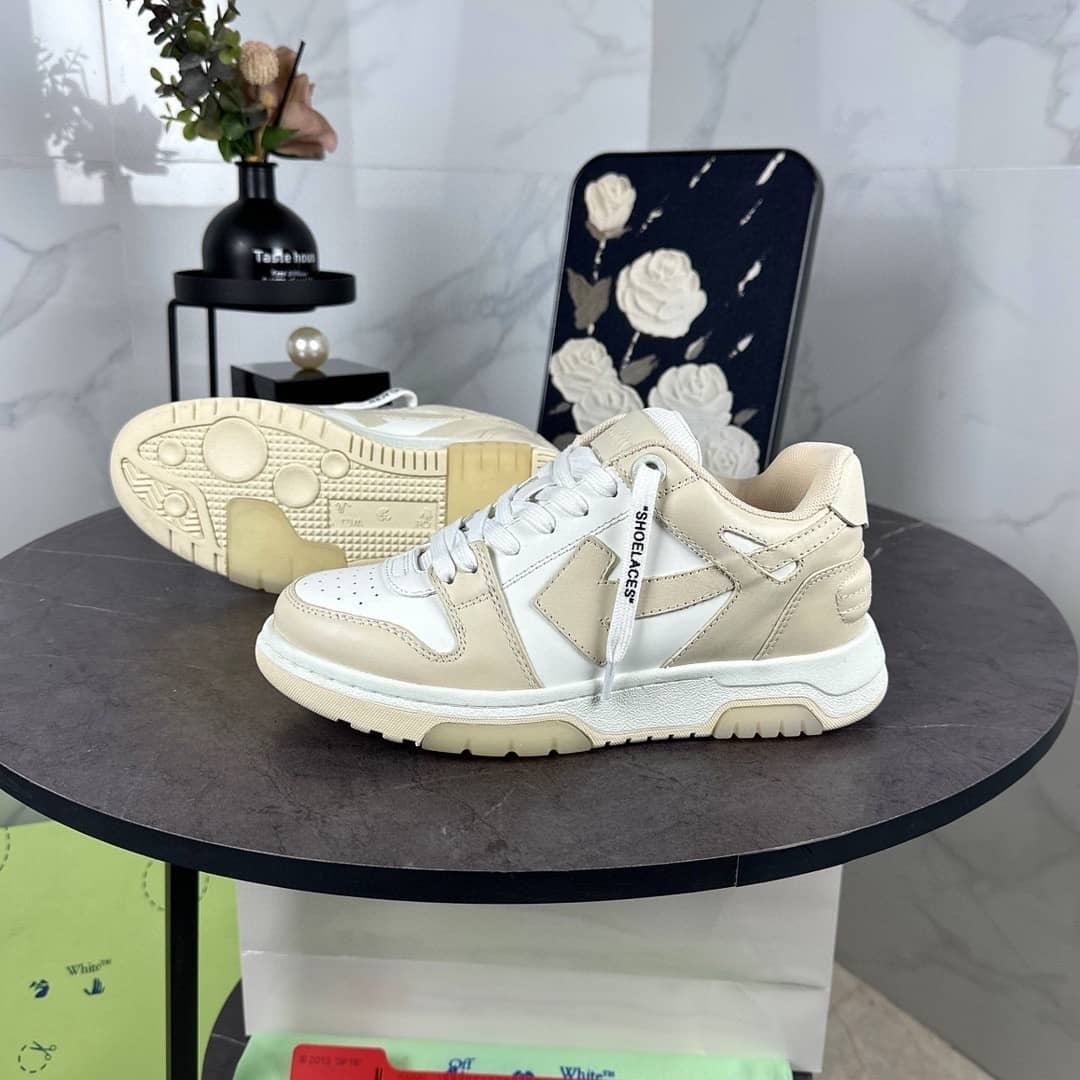 OFF-WHITE Out Of Office OOO Low Tops light beige white - vstockx