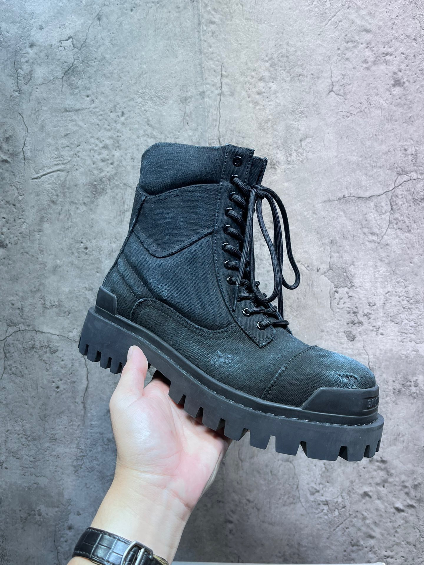 Balenciaga Combat Strike Canvas Combat Boots In Black Cotton - vstockx