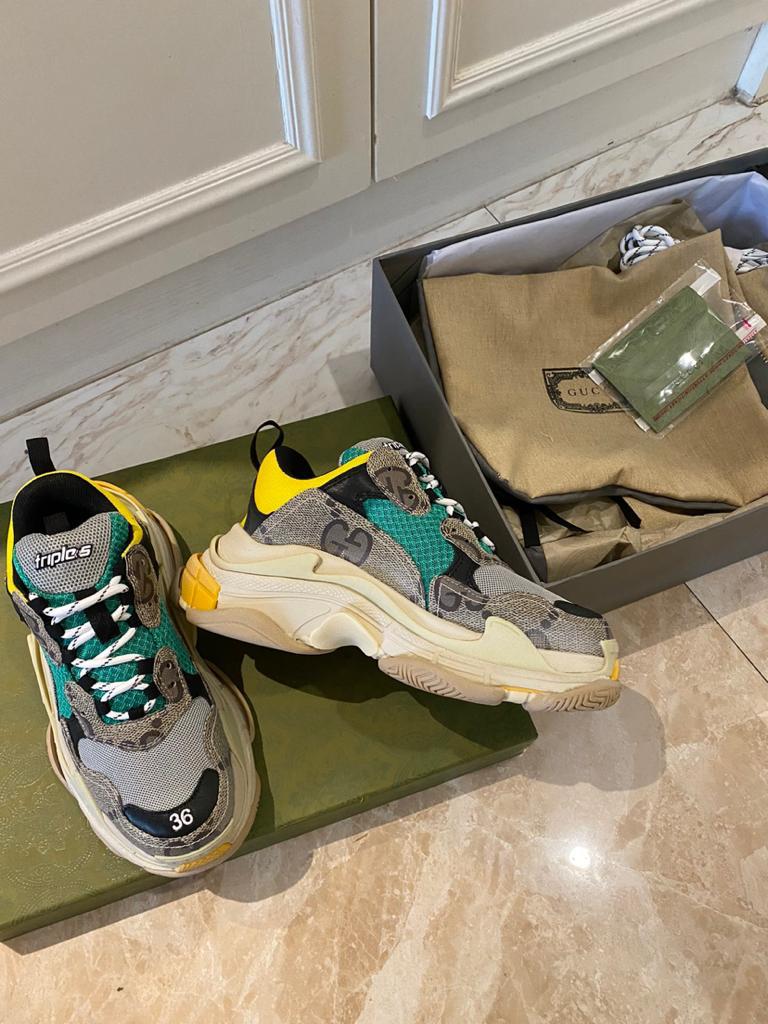 Gucci x Balenciaga The Hacker Project Triple S Beige Green Yellow - vstockx