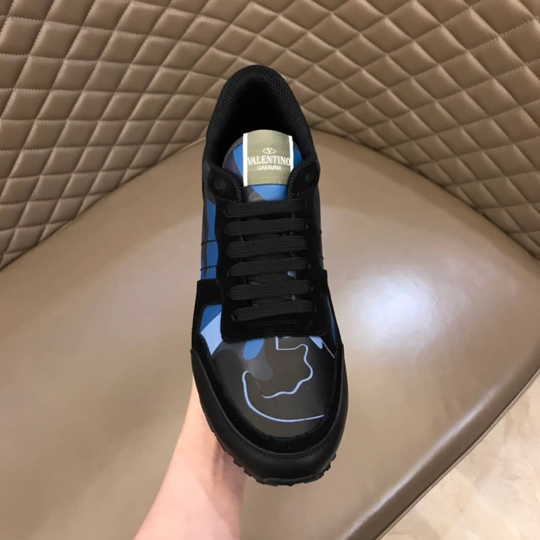 Valentino Garavani Camouflage Rockrunner Sneaker in fabric and nappa leather BLUE - vstockx