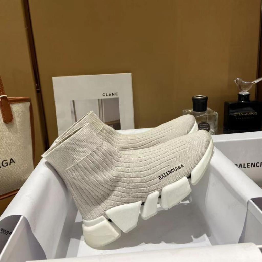 Balenciaga Speed Trainer Rib-Knit Light Gray - vstockx
