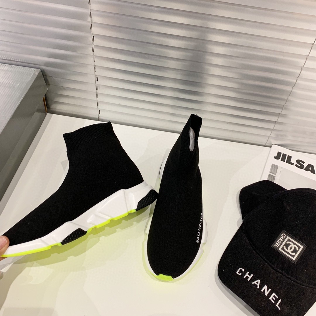 Balenciaga Speed Trainer Black White Neon 2019 - vstockx