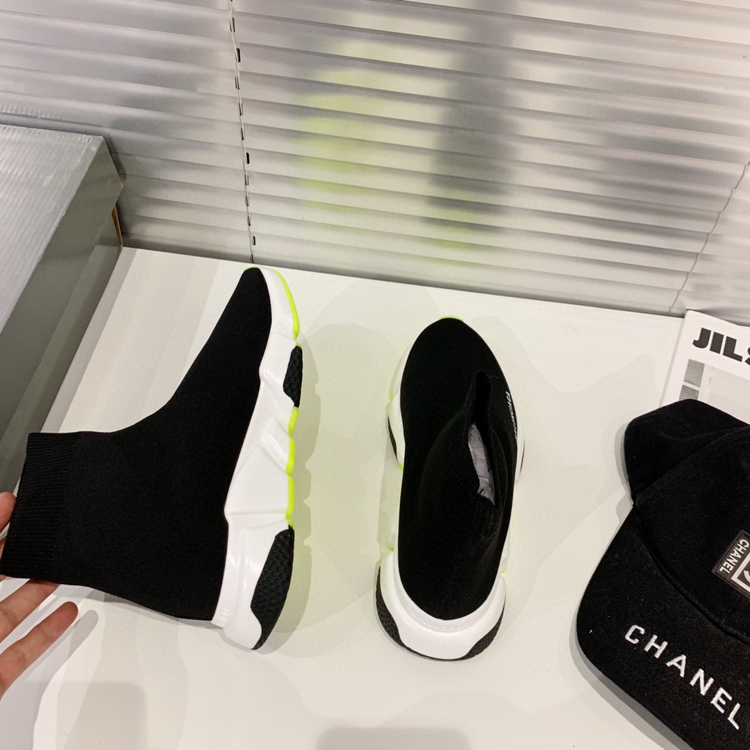Balenciaga Speed Trainer Black White Neon 2019 - vstockx