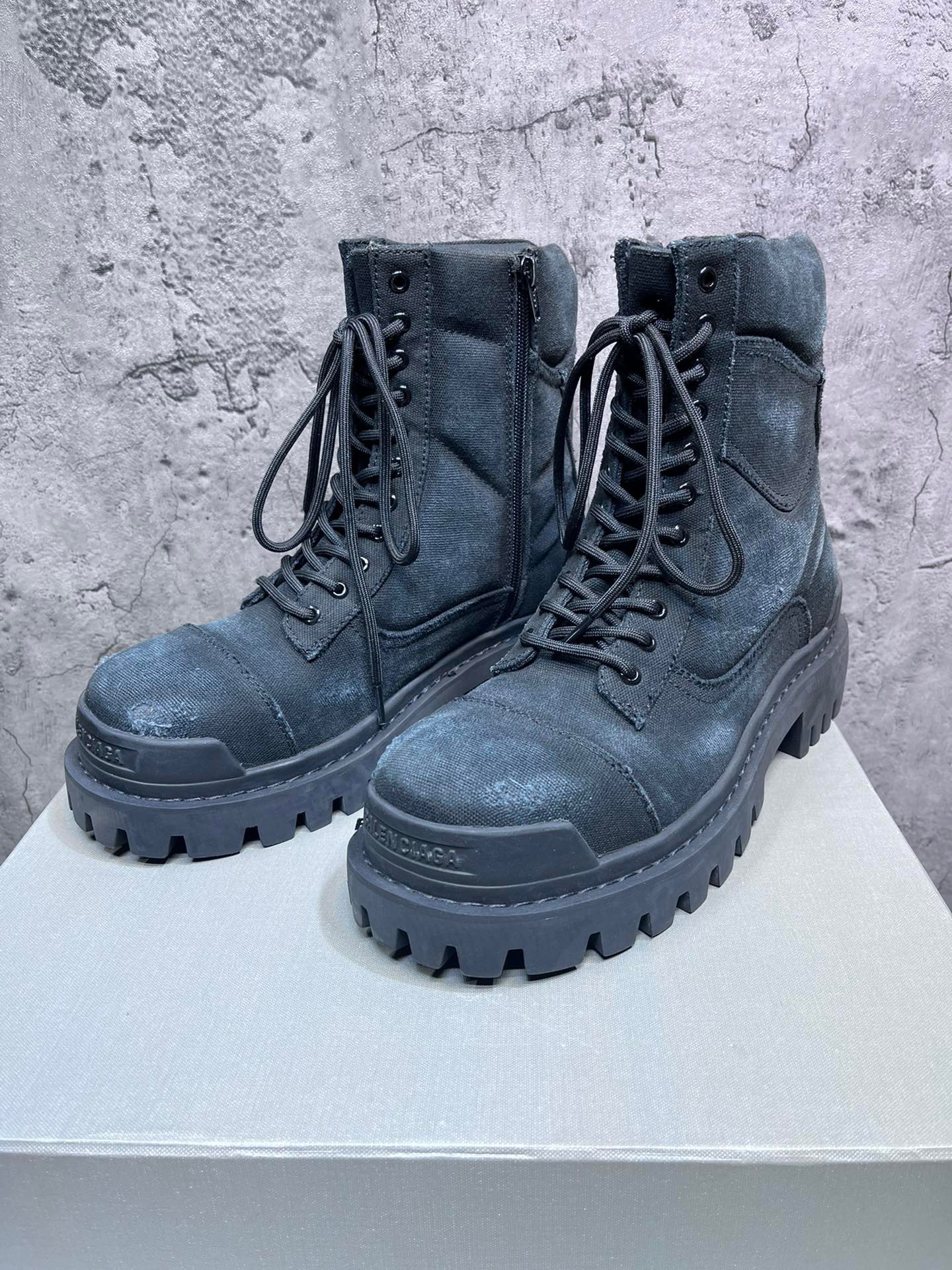 Balenciaga Combat Strike Canvas Combat Boots In Black Cotton - vstockx