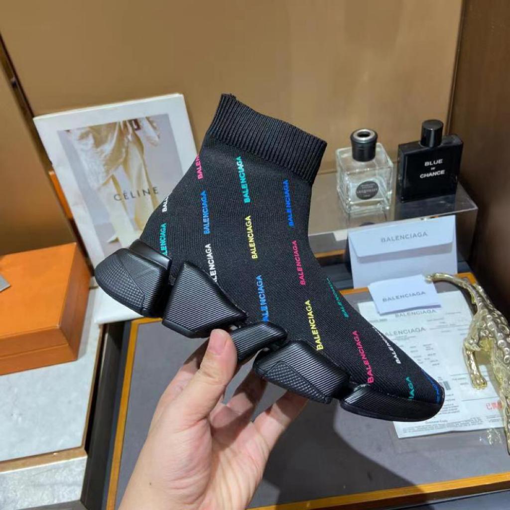 Balenciaga Speed 2.0 AllOver Logo Recycled Knit Black Multicolor - vstockx