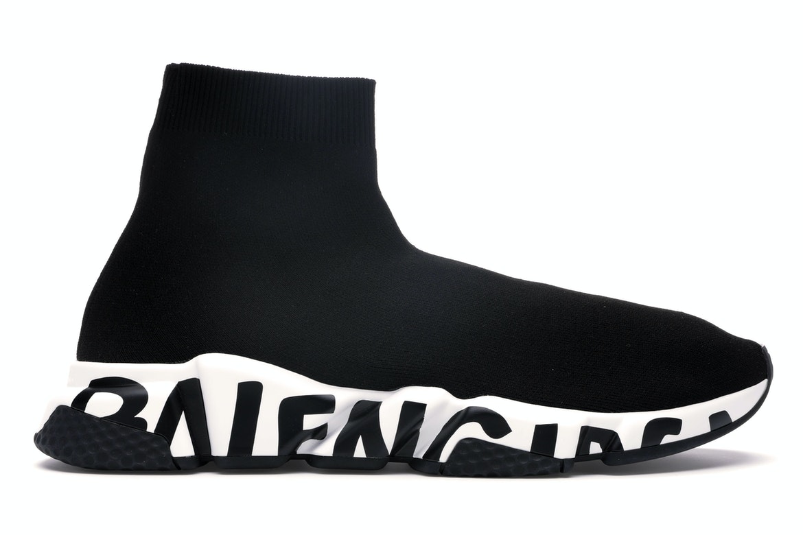 Balenciaga Speed Graffiti Trainers Black White - vstockx