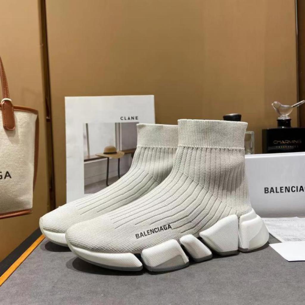Balenciaga Speed Trainer Rib-Knit Light Gray - vstockx