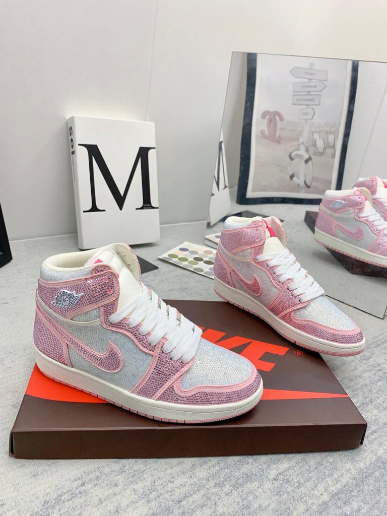 Jordan 1 white pink full diamond custom - vstockx