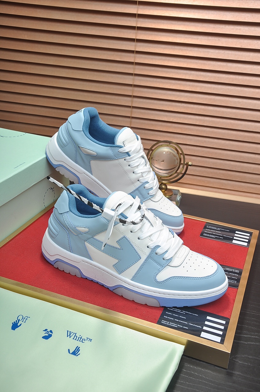 OFF-WHITE OOO Low Out Of Office Calf Leather White Light Blue - vstockx