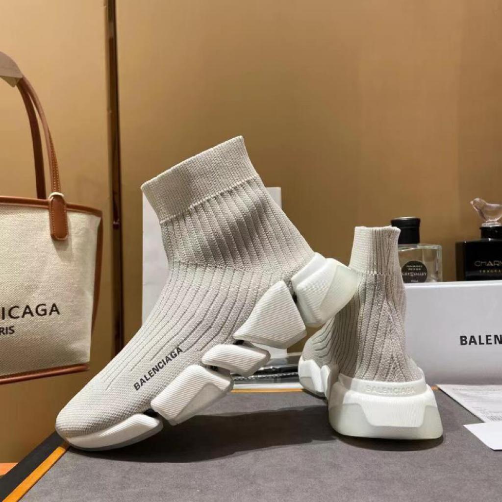 Balenciaga Speed Trainer Rib-Knit Light Gray - vstockx
