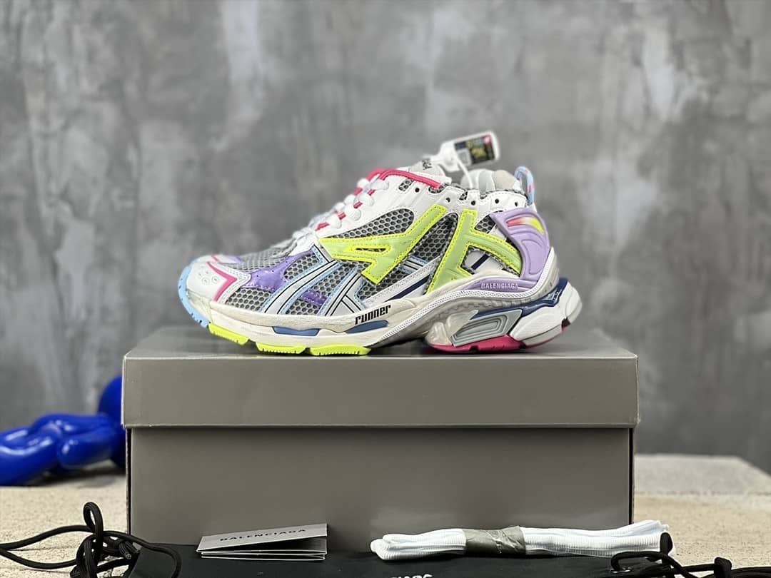 Balenciaga Runner Leather Free Grey Light Purple Neon Yellow White - vstockx
