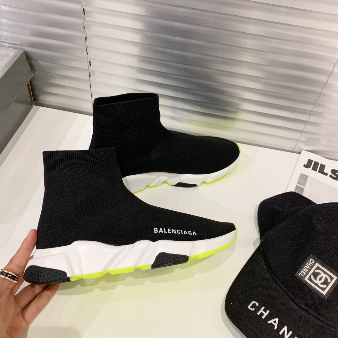 Balenciaga Speed Trainer Black White Neon 2019 - vstockx