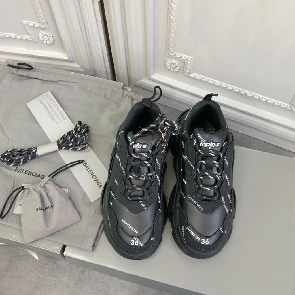 Balenciaga Triple S Allover Logo Black - vstockx