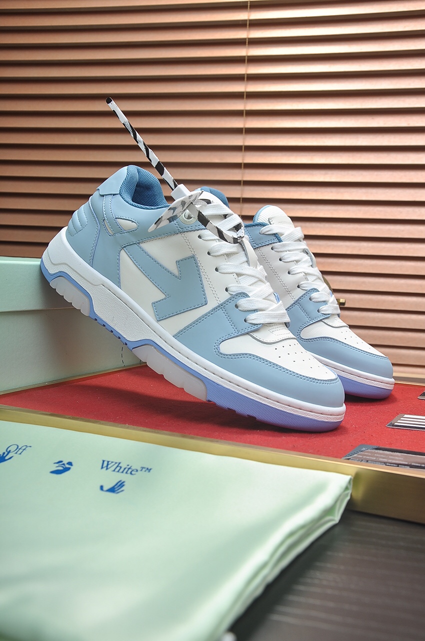 OFF-WHITE OOO Low Out Of Office Calf Leather White Light Blue - vstockx