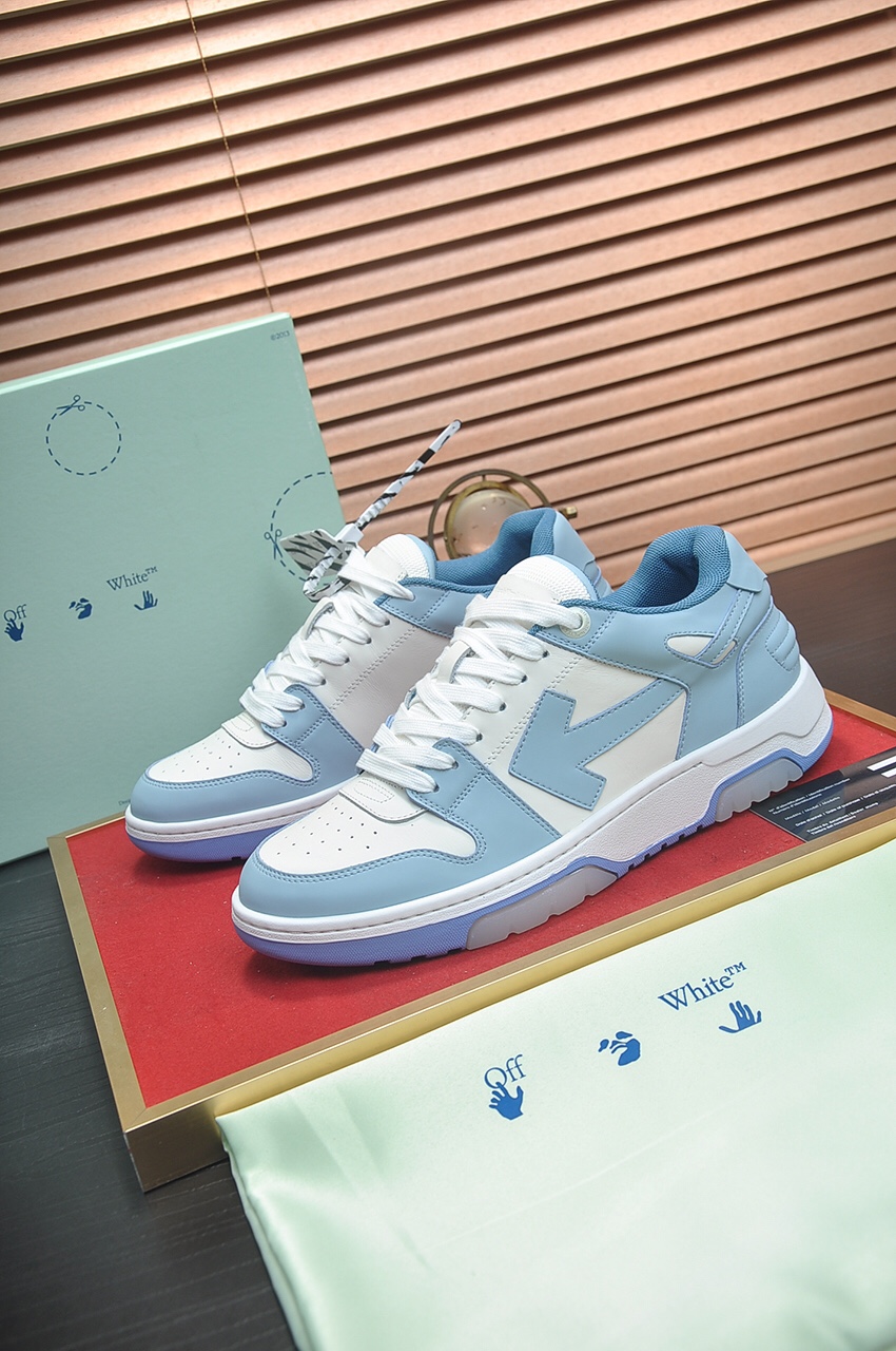 OFF-WHITE OOO Low Out Of Office Calf Leather White Light Blue - vstockx