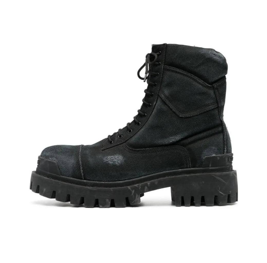 Balenciaga Combat Strike Canvas Combat Boots In Black Cotton - vstockx