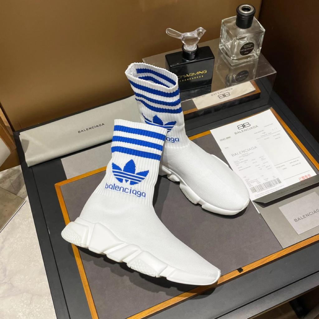 Balenciaga x adidas Speed Trainer White Blue - vstockx
