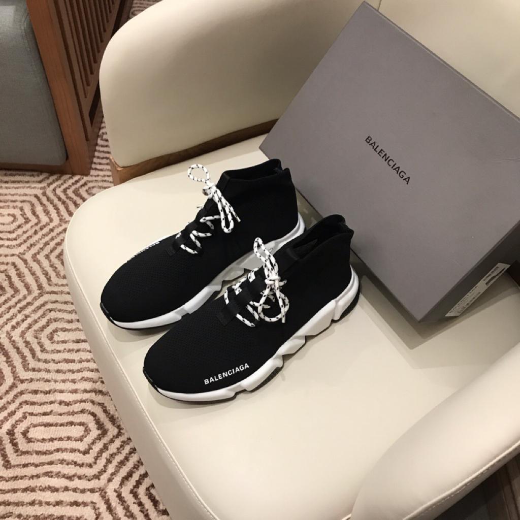Balenciaga Speed Trainer Lace Up Black White Black (W) - vstockx