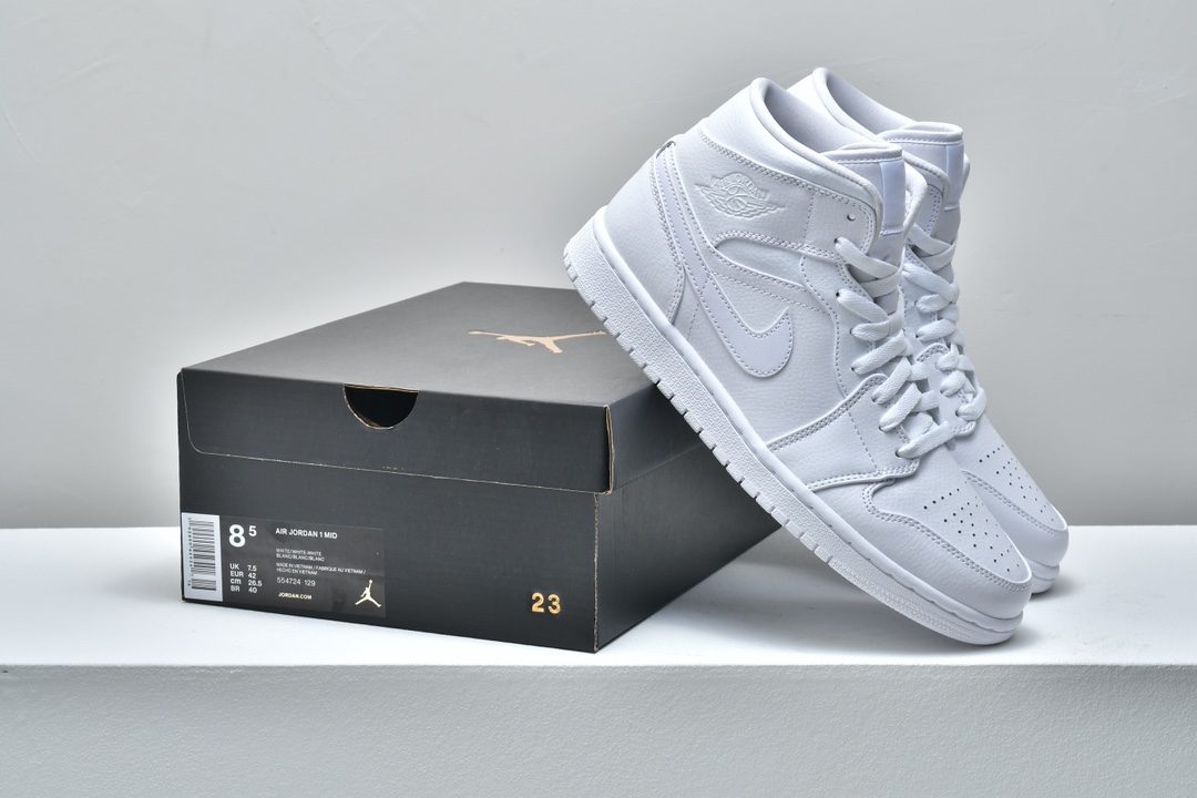 Jordan 1 Mid Triple White - vstockx