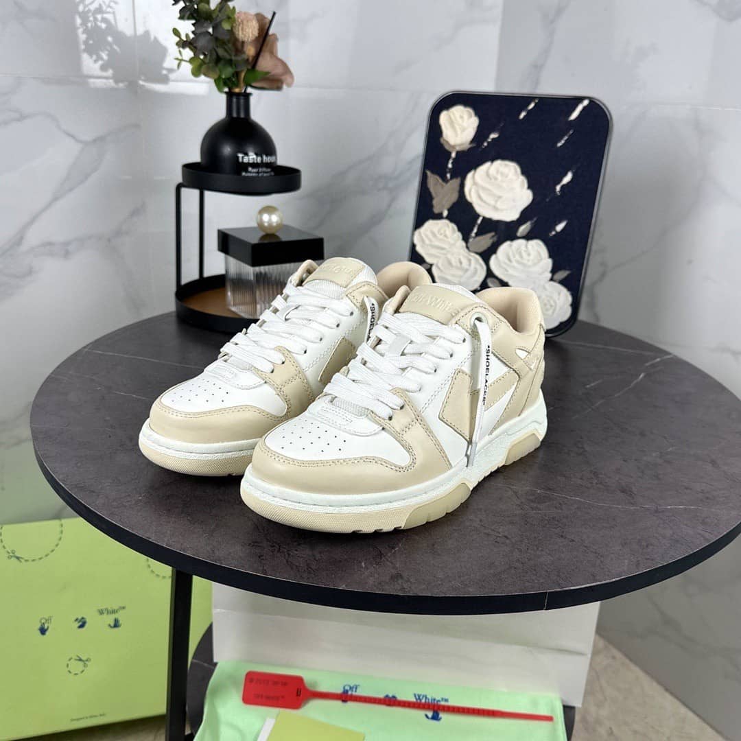 OFF-WHITE Out Of Office OOO Low Tops light beige white - vstockx