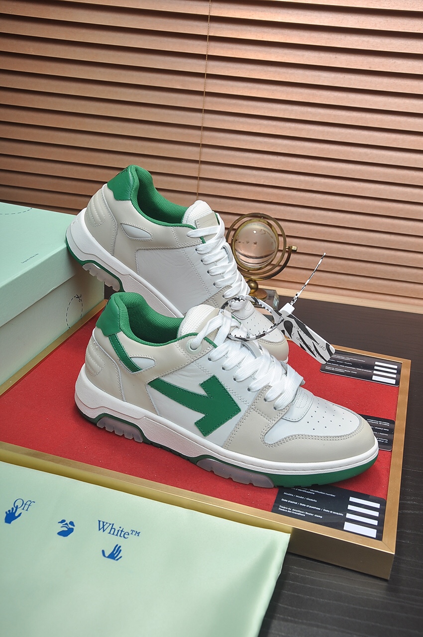 OFF-WHITE Out Of Office OOO Low Tops White Green 2021 - vstockx