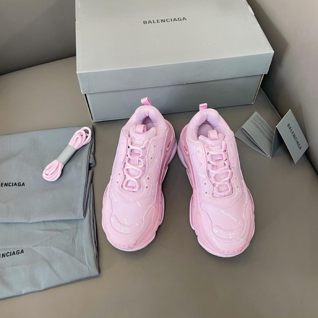 Balenciaga All Over Logo Triple S Pink White - vstockx
