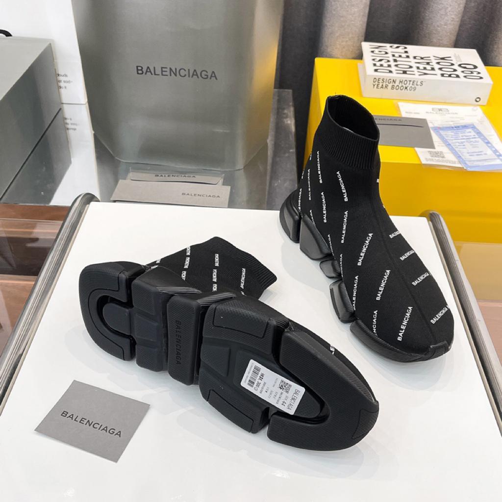 Balenciaga Speed Trainer 2.0 All Over Logo Black White - vstockx