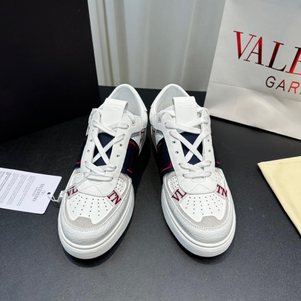 Valentino Garavani VL7N Low-Top Calfskin WHITE MARINE CERISE - vstockx