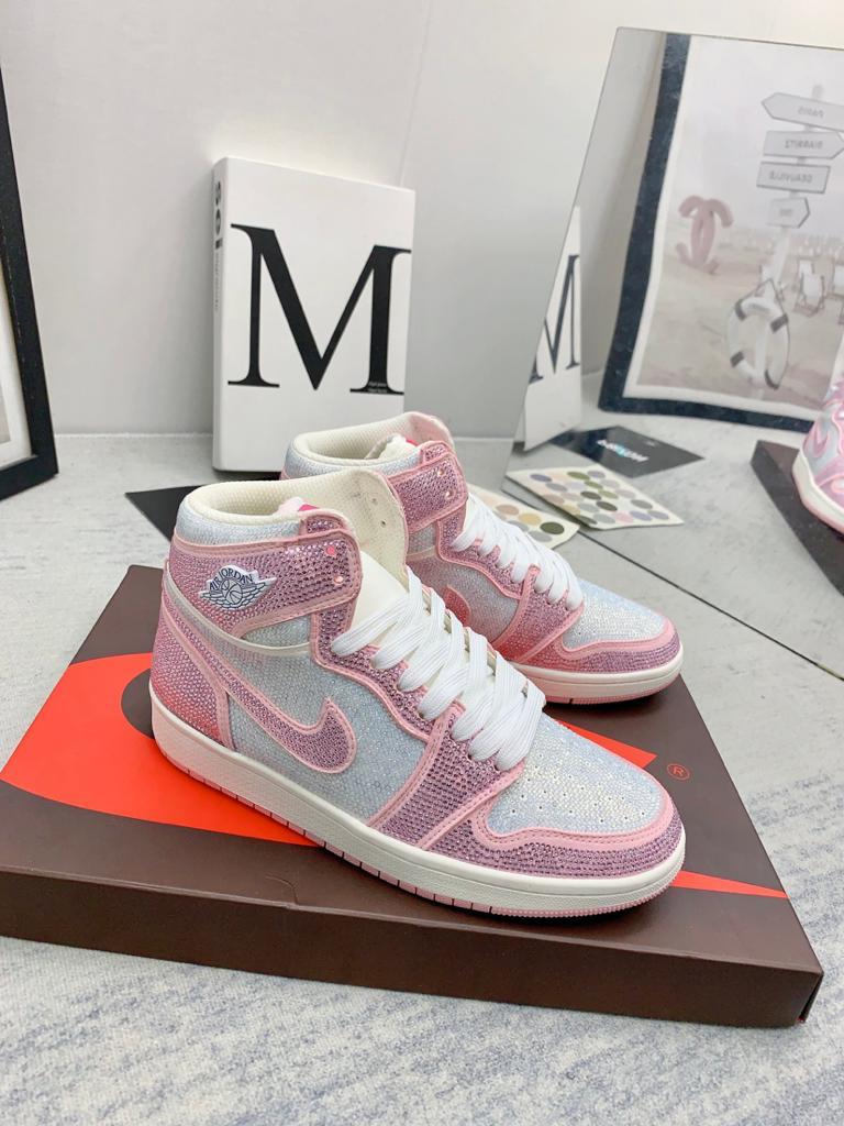 Jordan 1 white pink full diamond custom - vstockx