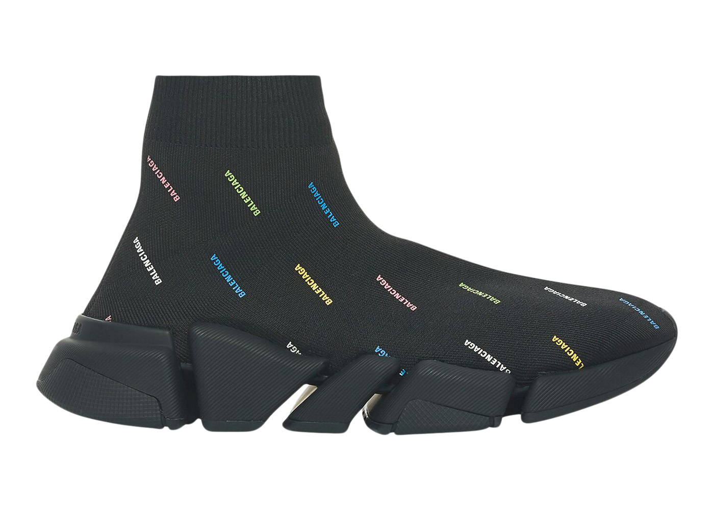 Balenciaga Speed 2.0 AllOver Logo Recycled Knit Black Multicolor - vstockx