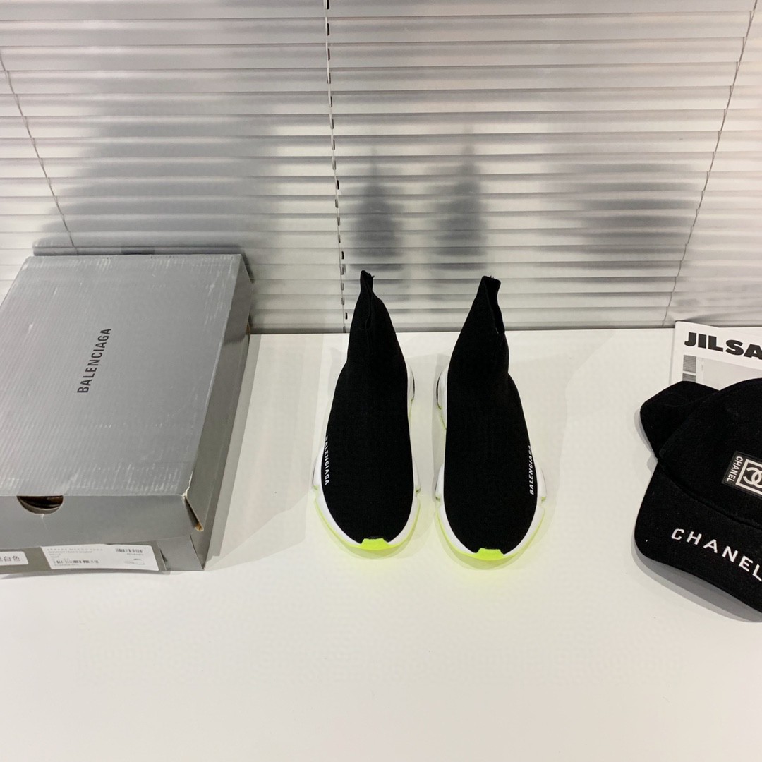 Balenciaga Speed Trainer Black White Neon 2019 - vstockx