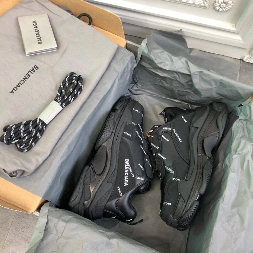 Balenciaga Triple S Allover Logo Black - vstockx