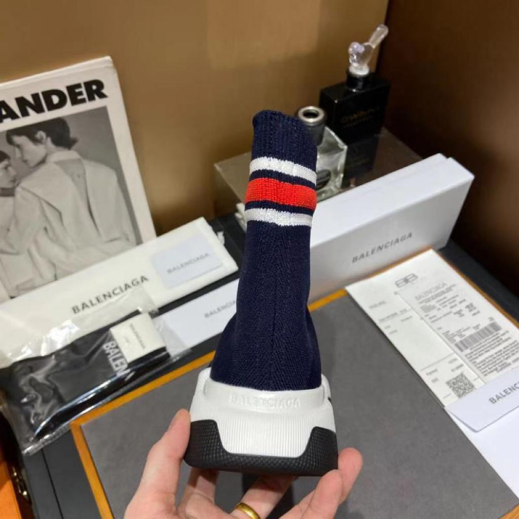 Balenciaga Speed 2.0 Striped Navy Blue Black White (W) - vstockx