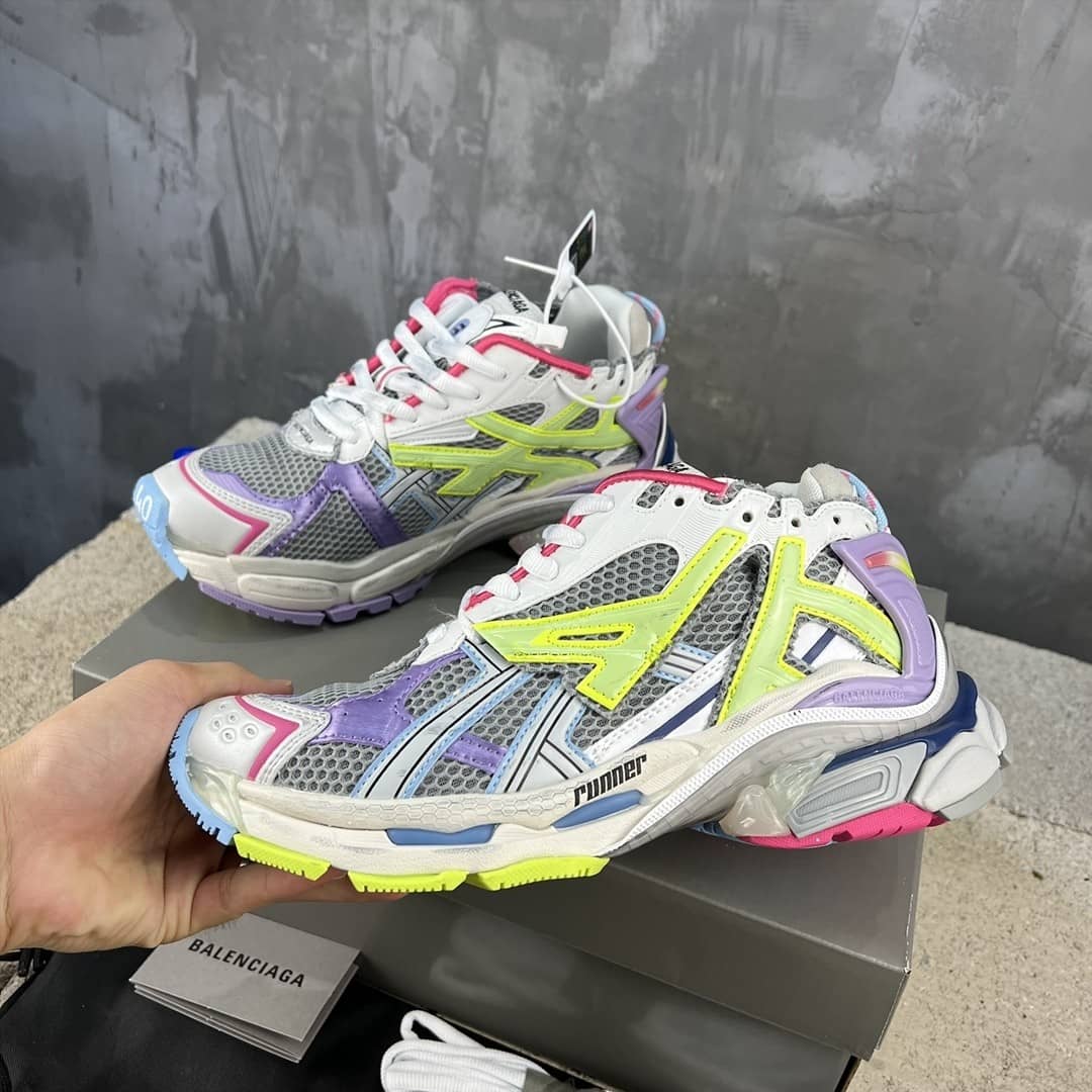Balenciaga Runner Leather Free Grey Light Purple Neon Yellow White - vstockx