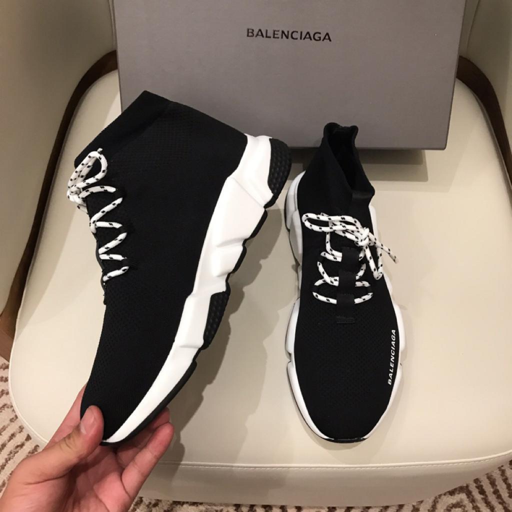 Balenciaga Speed Trainer Lace Up Black White Black (W) - vstockx