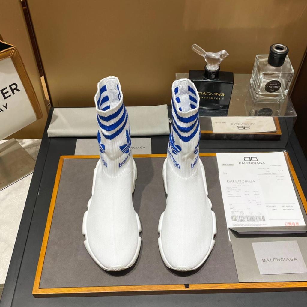 Balenciaga x adidas Speed Trainer White Blue - vstockx