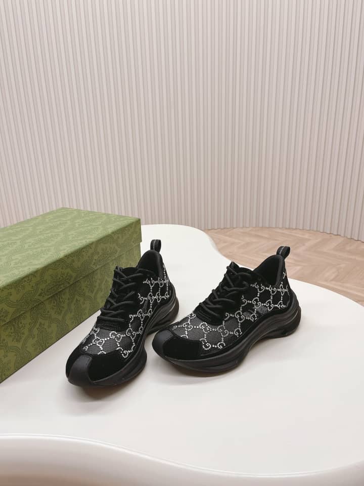 Gucci Women's Run GG crystal sneaker Black suede trim - vstockx