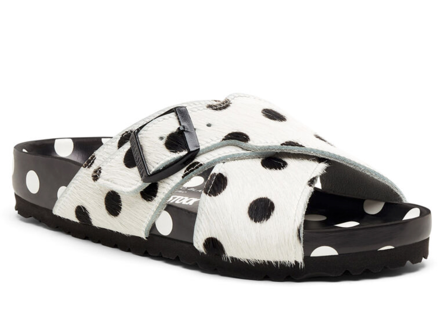 Birkenstock Rodra Fur Manolo Blahnik Black White Dot - vstockx