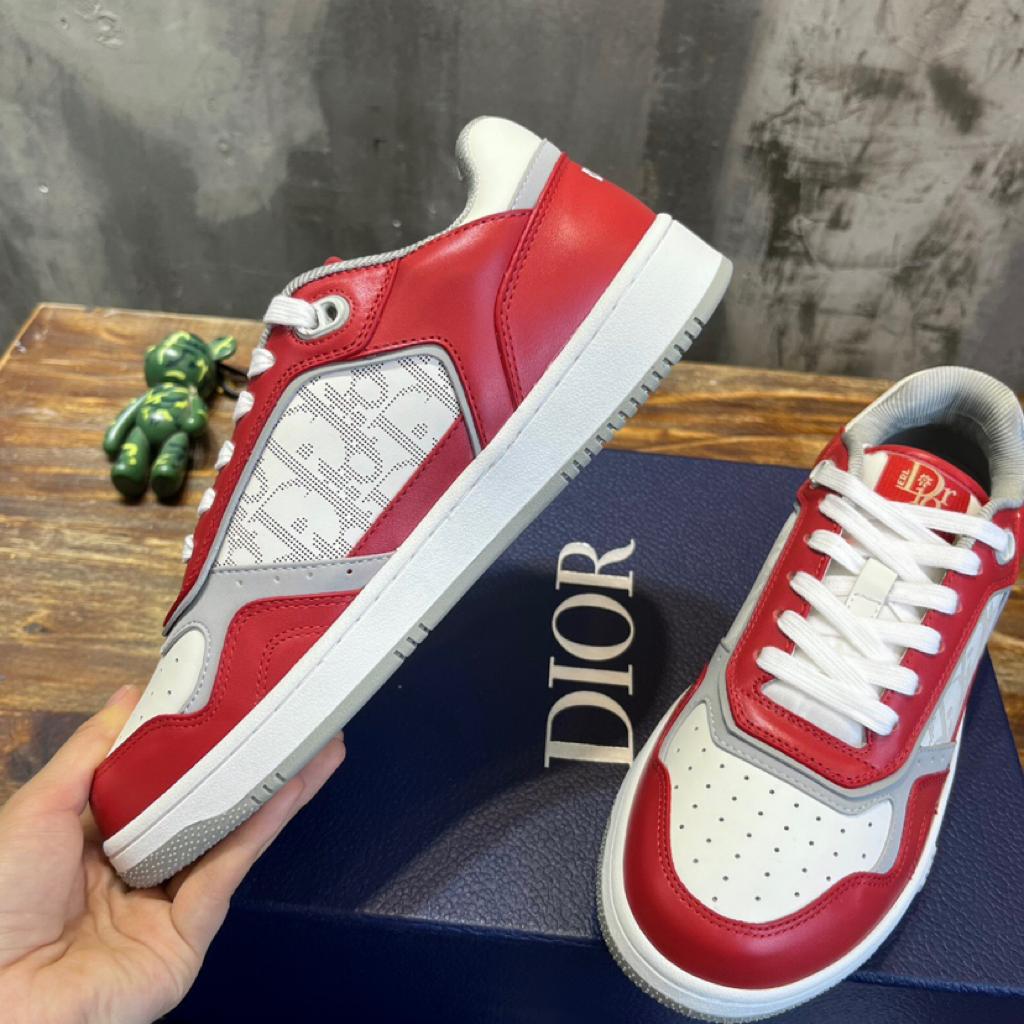 Dior B27 Low ERL Red and White Smooth Calfskin and White Dior Oblique Galaxy Leather with Rabbit Motif - vstockx