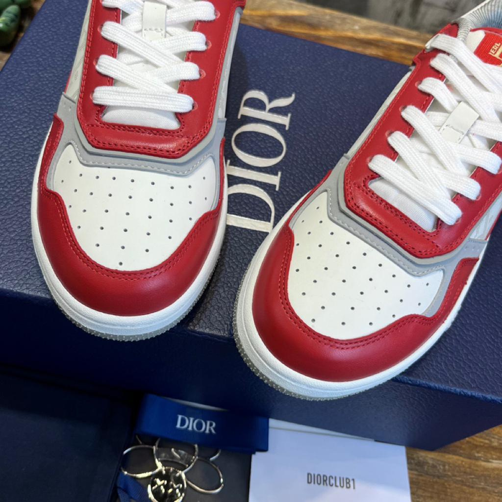 Dior B27 Low ERL Red and White Smooth Calfskin and White Dior Oblique Galaxy Leather with Rabbit Motif - vstockx