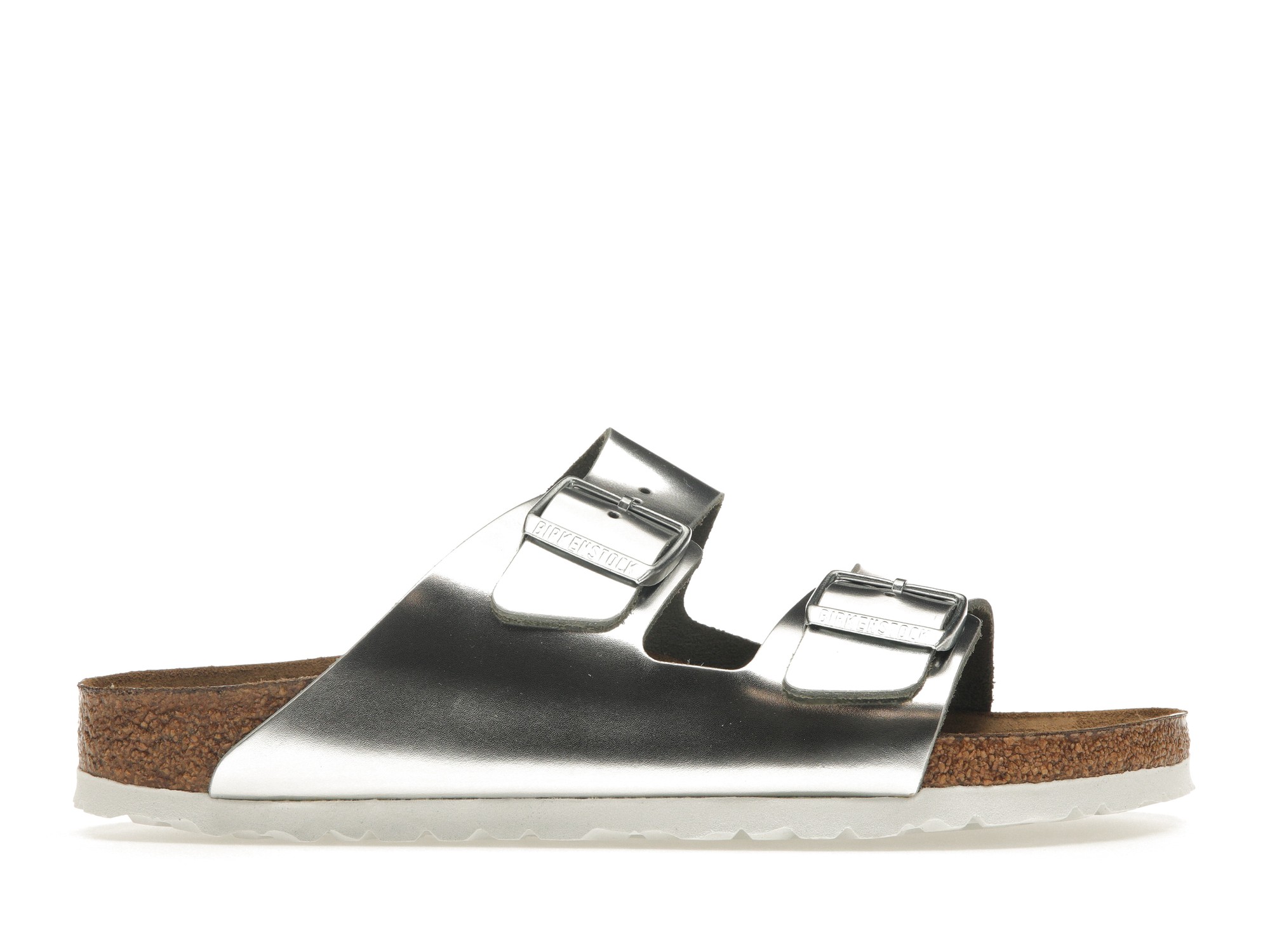 Birkenstock Arizona Softbed Metallic Silver Narrow (Women's) - vstockx